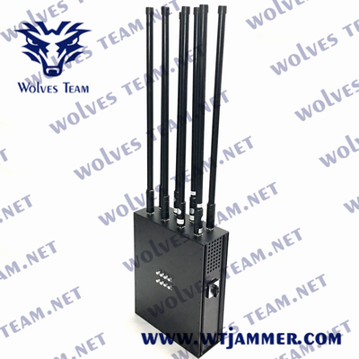 Ισχυρό σακίδιο πλάτης Cell Phone Jammer Portable UHF VHF GSM 3G DCS 4G 5G Signal Jamming Coverage 100m