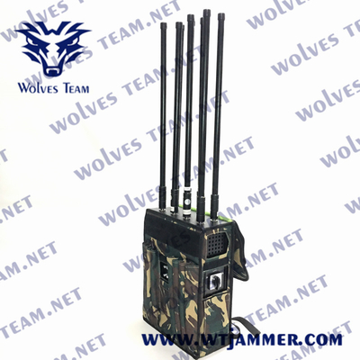 Ισχυρό σακίδιο πλάτης Cell Phone Jammer Portable UHF VHF GSM 3G DCS 4G 5G Signal Jamming Coverage 100m