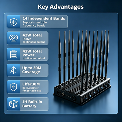 Αγορά 42W 14 ζώνη Desktop RF Jammer με Omnidirectional κεραία για την ιδιωτικότητα του γραφείου διαδικτυακή κατασκευή