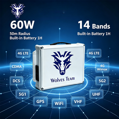 Αγορά 60W 14-Band Desktop Signal Jammer με ενσωματωμένη μπαταρία για 4G LTE 5G WiFi GPS VHF UHF Lojack διαδικτυακή κατασκευή