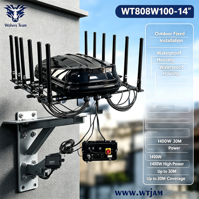 Αγορά 1400W 14-Ζωνών Αδιάβροχο IP65 Εξωτερικό Σήμα Jammer RF Jammer για Ασφάλεια Περιμέτρου Φυλακής διαδικτυακή κατασκευή