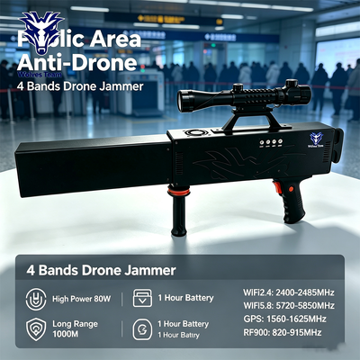 Αγορά 80W 4 κανάλια ανίχνευσης σήματος drone με 500-1000m Jamming Range για προστασία VIP διαδικτυακή κατασκευή