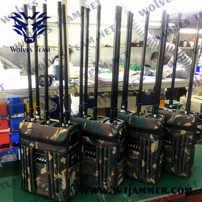 Jammer σημάτων σακιδίων πλάτης 200m DC24V GSM 4G 5G 120 Watt 1880MHz Manpack