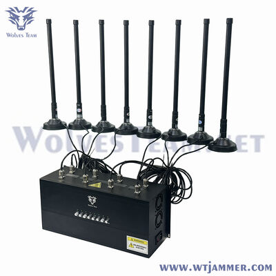 12 ζώνες Υψηλής ισχύος Desktop GPS / WiFi / Drone Blocker, 50-300m κάλυψη για τοποθεσίες ασφαλείας