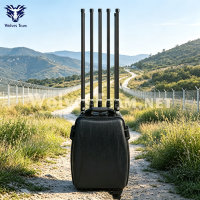 6 ζώνες 120W Manpack Drone Signal Jammer με Omni-directional κεραίες και ενσωματωμένη μπαταρία για την επιβολή του νόμου