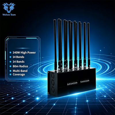 140W 14Band Desktop Signal Jammer με κάλυψη 80 Meter Πολυσυχνότητα Blocker για CDMA DCS 3G 4G 5G WiFi GPS